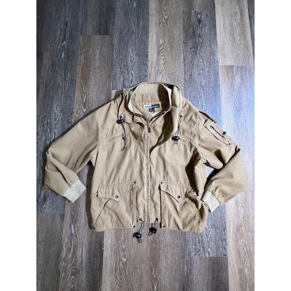 Jamie Sadock Utility Jacket Womens Medium Tan Excellent Full Zip Cargo Pockets